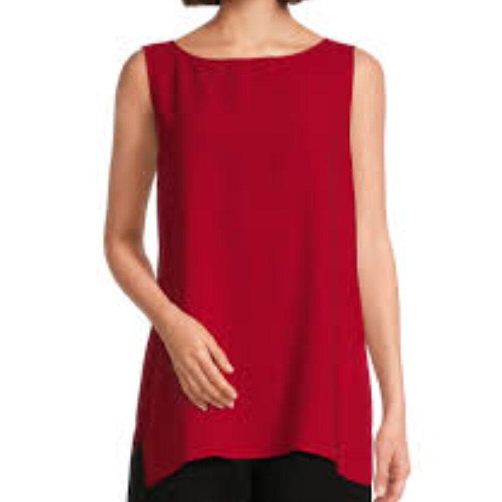 NWT Eileen Fisher SCALT Silk Georgette Crepe Bateau Neck Long Shell